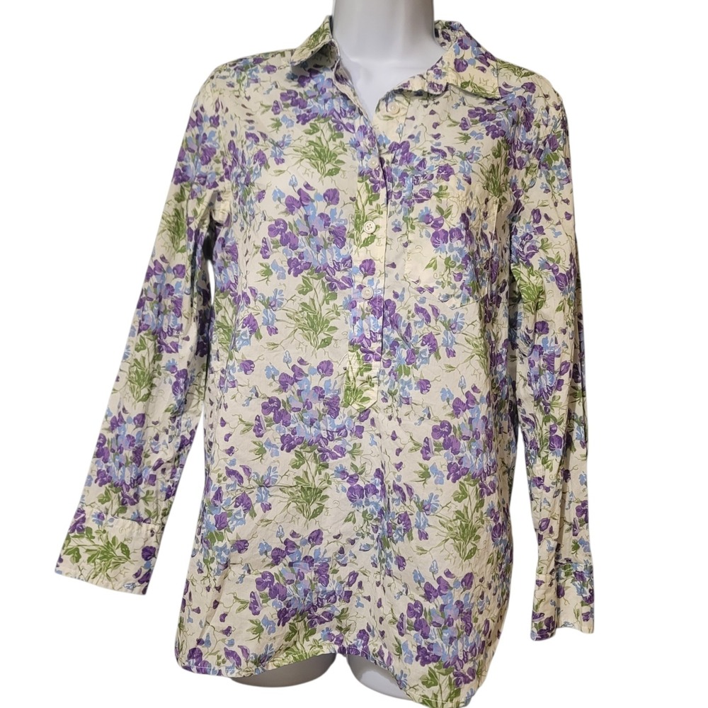 J.Crew Classic-fit Popover Liberty Sweet Pea Bouquet Sz 4 Med Floral Purple Blue